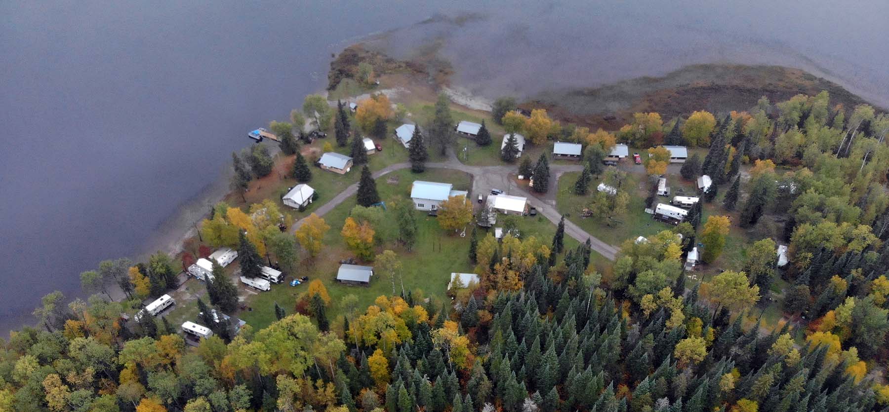 Aerial view of Elk Lake Wilderness Resort.